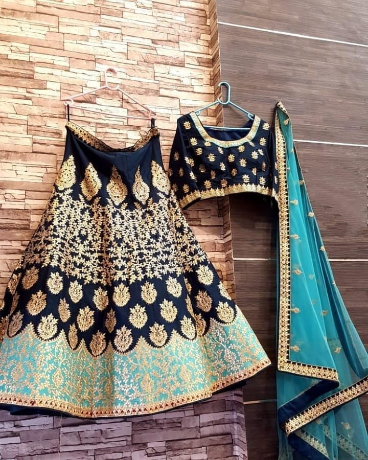 Navy Blue Color Wedding Wear Designer Taffeta Silk Embroidered Work Latest Design Lehenga Choli