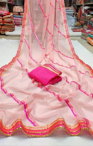 Dazzling Pink Color Designer Chiffon Gotta Patti Printed Saree Blouse For Women