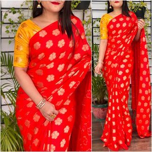 Red Color Jacquard All Over Designer Saree Sana Silk Designer Saree Blouse