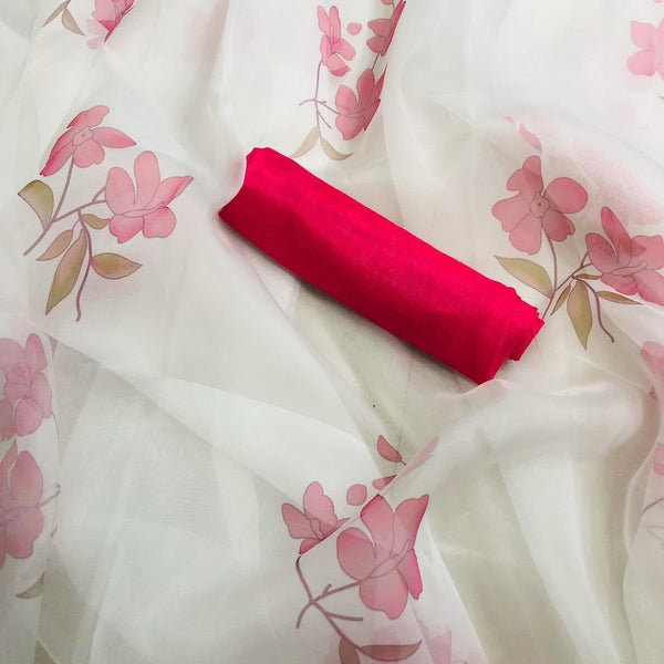 Decent Pink Color Regular Wear Organza Digital Printed Saree Blouse