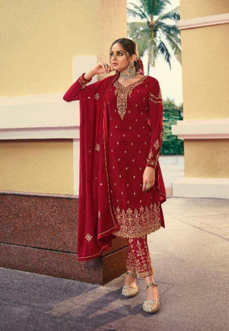 Amazing Red Color Wedding Wear Embroidered Work Georgette Salwar Suit