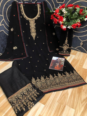 Refreshing Black Color Georgette Embroidered Work Function Wear Salwar Suit