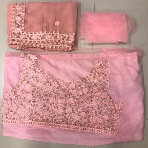 Classic Pink Color Embroidered Work Georgette Festive Wear Lehenga Choli
