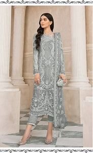 Party Wear Grey Color Fancy Embroidered Sequence Work Heavy Net Salwar Suit