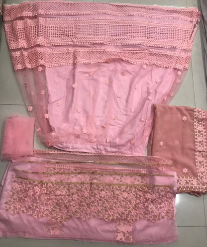 Classic Pink Color Embroidered Work Georgette Festive Wear Lehenga Choli