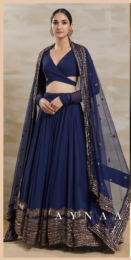 Imperial Royal Blue Color Georgette Embroidered Work Lehenga Choli