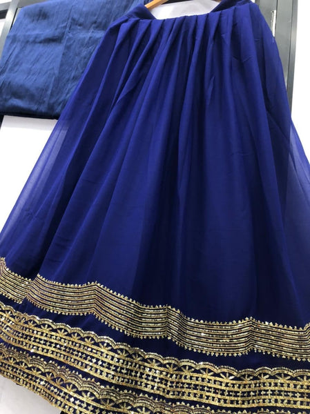 Imperial Royal Blue Color Georgette Embroidered Work Lehenga Choli