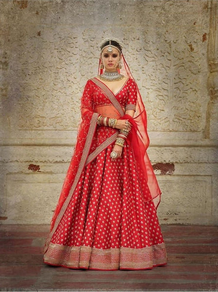 Appealing Red Color Georgette Embroidered Work Lehenga Choli