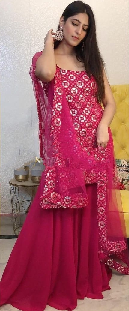 Sensational Rani Pink Color Georgette Embroidered Salwar Suit For Party Wear
