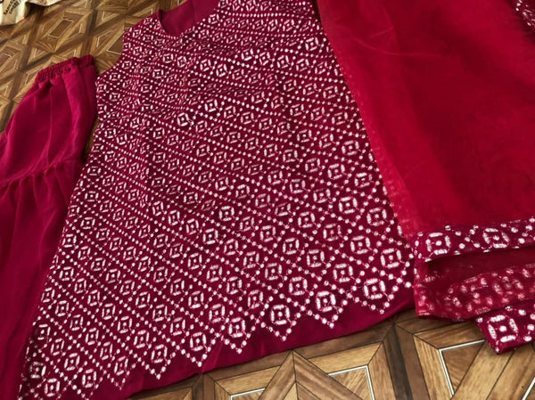 Sensational Rani Pink Color Georgette Embroidered Salwar Suit For Party Wear