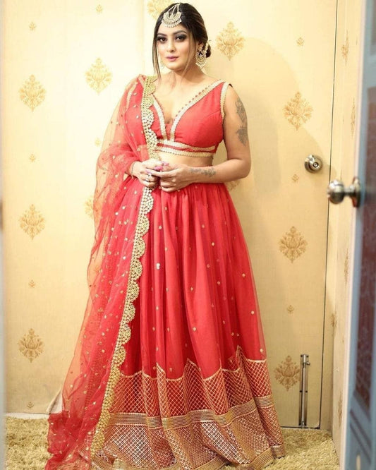 Awesome Red Color Satin Embroidered Work Function Wear Lehenga Choli