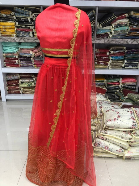 Awesome Red Color Satin Embroidered Work Function Wear Lehenga Choli
