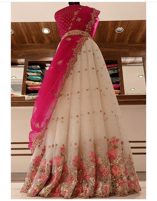 Outstanding Off White Color Designer Organza Multi Thread Work Lehenga Choli
