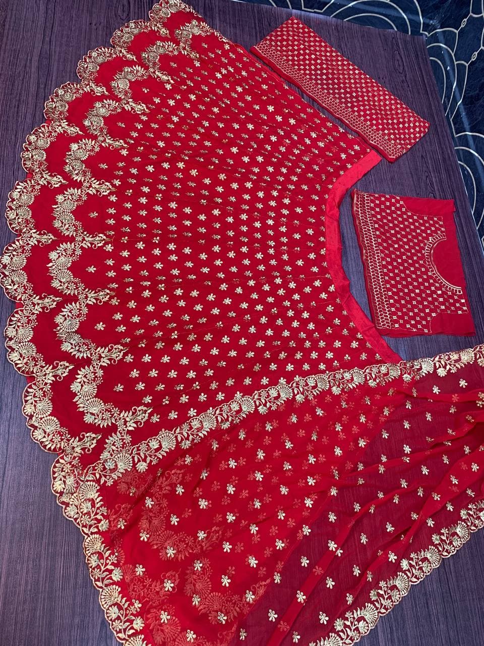 Amazaballs Red Color Georgette Embroidered Work Lehenga Choli For Wedding Wear