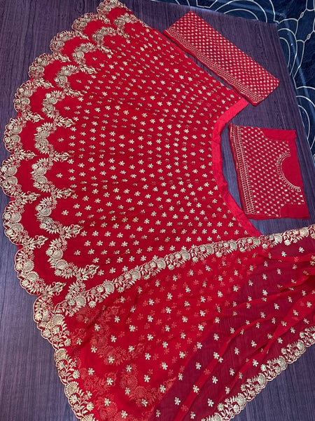 Amazaballs Red Color Georgette Embroidered Work Lehenga Choli For Wedding Wear