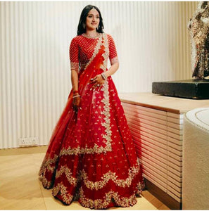 Amazaballs Red Color Georgette Embroidered Work Lehenga Choli For Wedding Wear