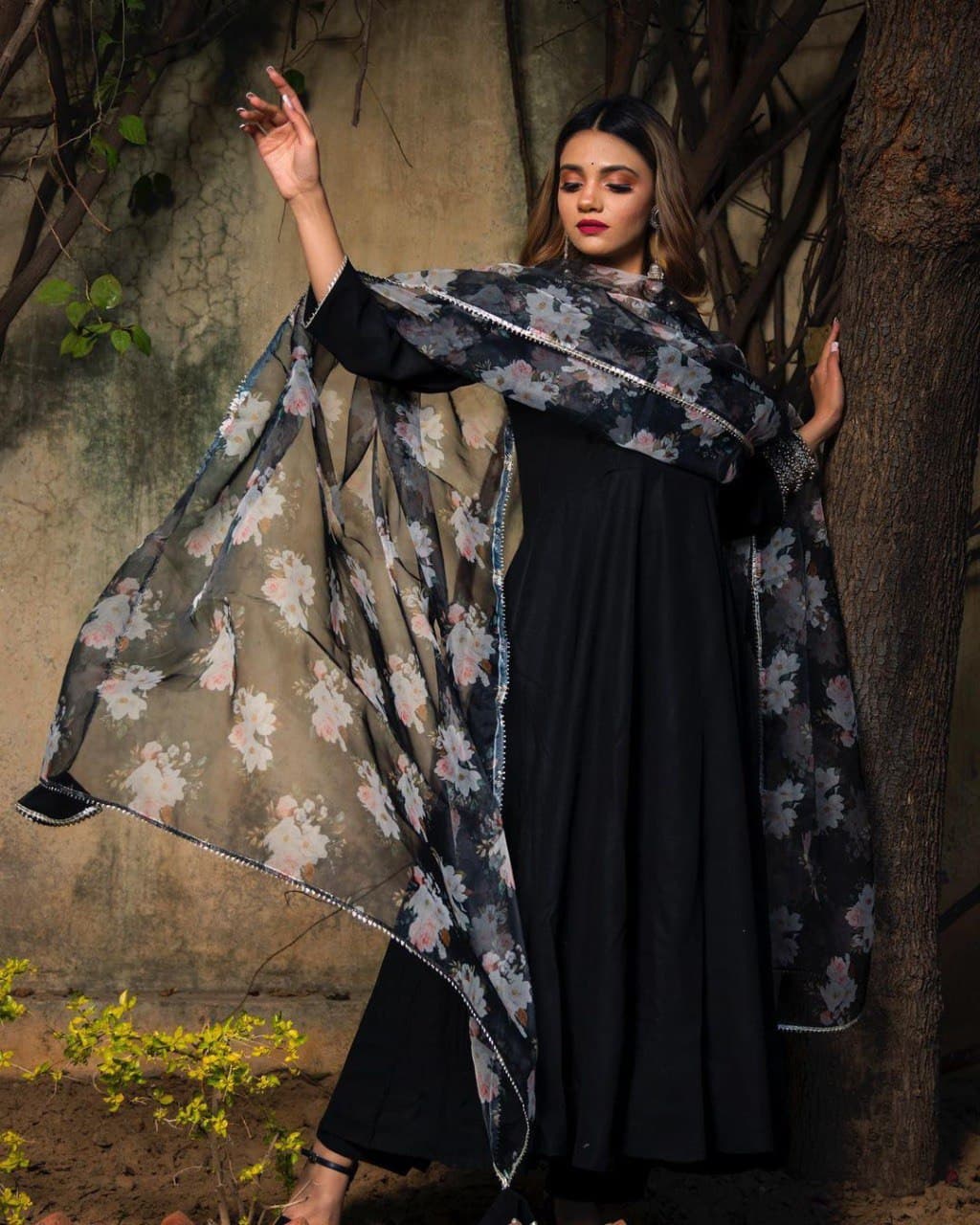 Good-looking Black Color Party Wear Ready Made Cotton Salwar Suit