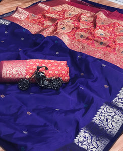 Royal Blue Color Designer Banarasi Silk Zari Weaving Designer Saree Blouse