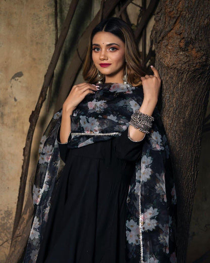 Good-looking Black Color Party Wear Ready Made Cotton Salwar Suit