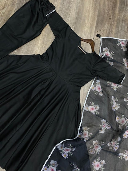 Good-looking Black Color Party Wear Ready Made Cotton Salwar Suit