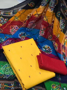 Festive Wear Yellow Fancy Work Designer Cotton Salwar Suit