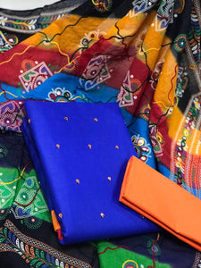 Royal Blue Color Cotton Fancy Work Design Dress Material