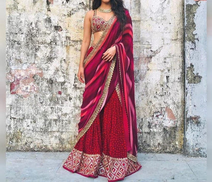 Classic Maroon Color Festive Wear Digital Printed Taffeta Sharara Suit