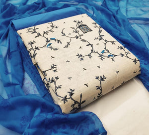 Festive Wear Blue Color Printed Cotton Unstitched Dress Material