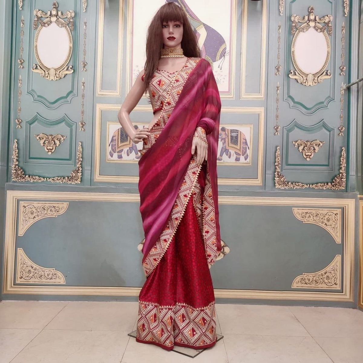 Classic Maroon Color Festive Wear Digital Printed Taffeta Sharara Suit