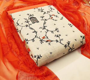 Occasion Wear Orange Cotton Fancy Printed Design Salwar Suit