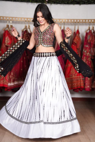 Appealing White Color Function Wear Italian Silk Digital Printed Lehenga Choli For Women