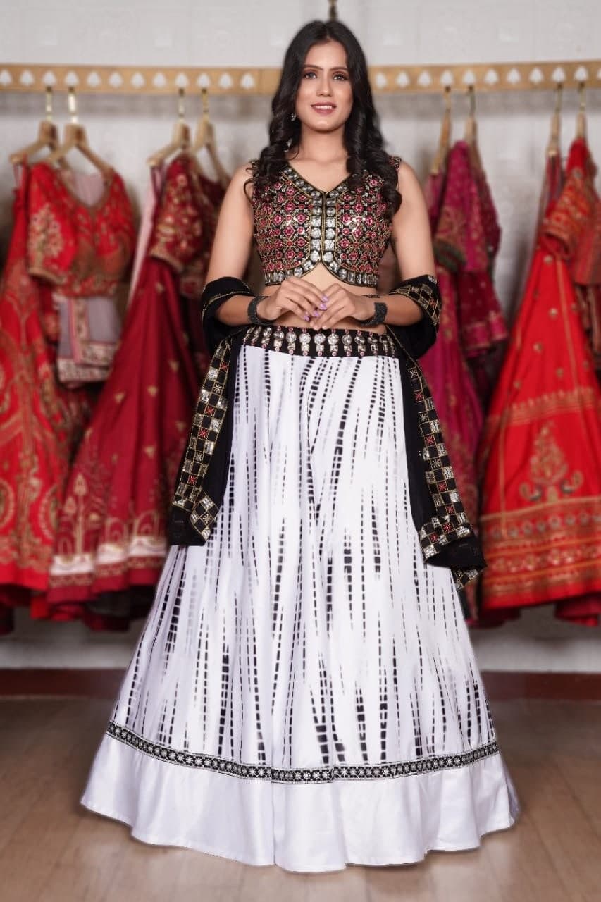 Appealing White Color Function Wear Italian Silk Digital Printed Lehenga Choli For Women