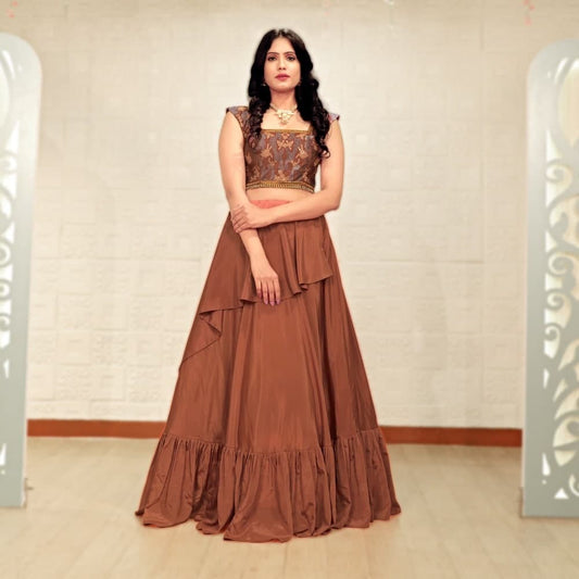 Modern Brown Color Crape Silk Party Wear Lehenga Choli For Women