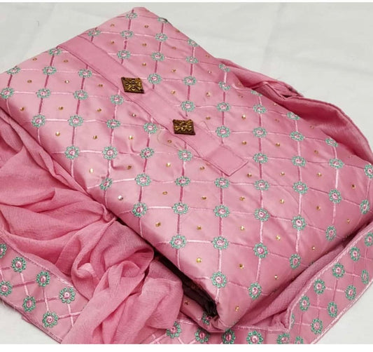 Pink Color Occasion Wear Glaze Cotton Embroidered Work Design Salwar Suit