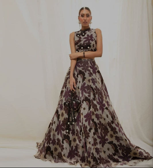 Classic Wine Color Georgette Digital Printed Work Lehenga Choli