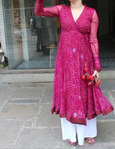 Wondrous Rani Pink Color Georgette Printed Pent Kurti For Women