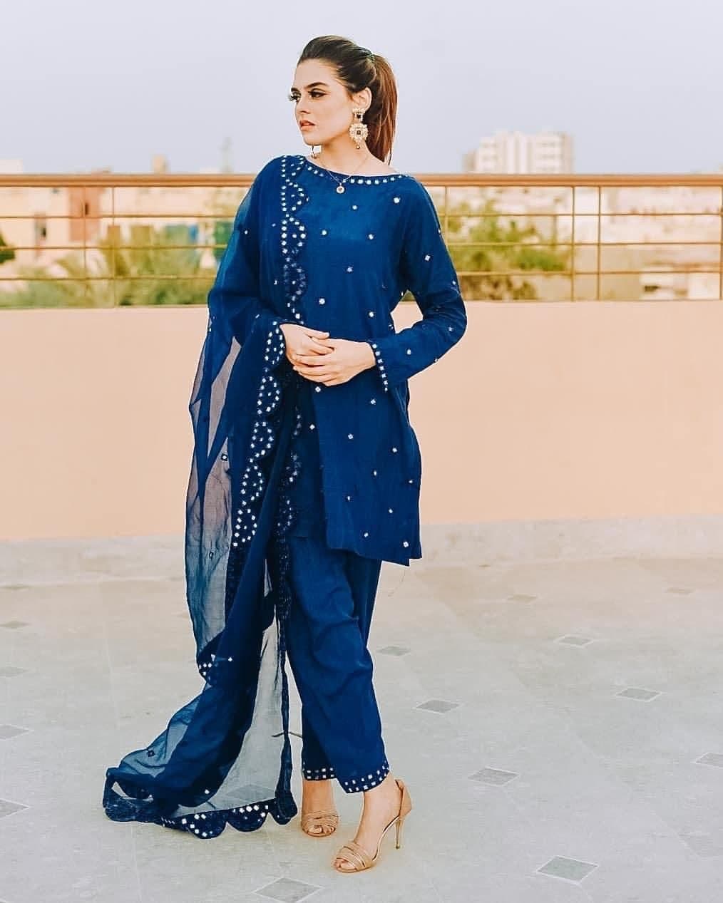 Magnetic Blue Color Georgette Thread Work Salwar Suit For Women