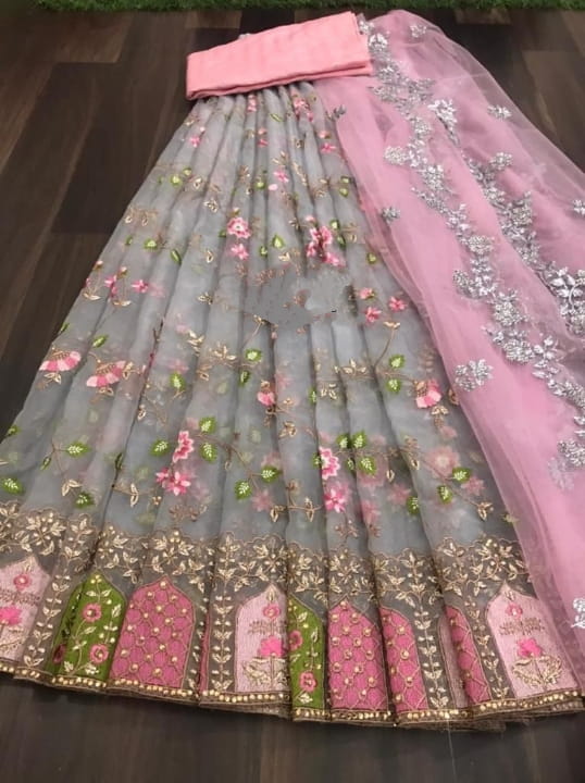 Awesome Pink Color Organza Embroidered Cut Work Wedding Wear Lehenga Choli