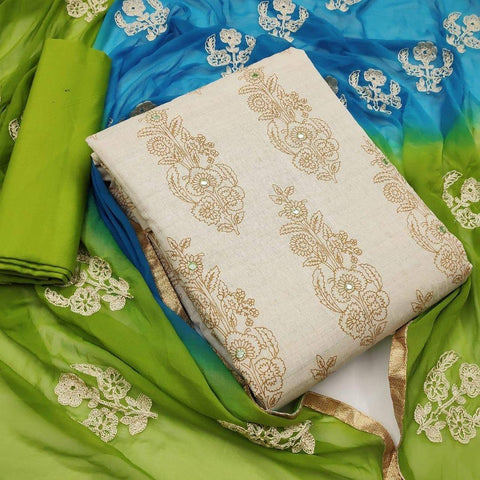 Green Color Designer Printed Glaze Cotton Fancy Work Dress Material