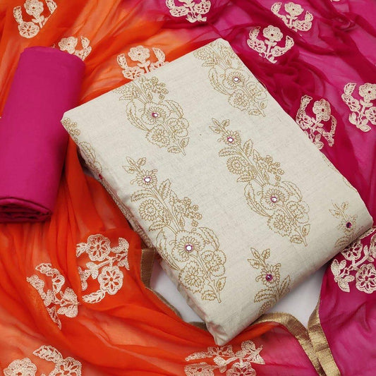 Rani Pink Color Casual Wear Printed Glaze Cotton Fancy Work Salwar Suit