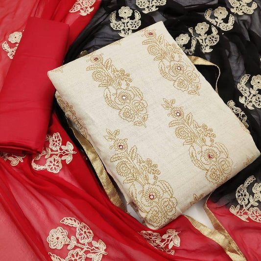 Red Color Cotton Glaze Printed Fancy Work Salwar Suit