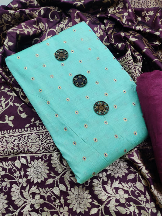 Light Blue Color Fancy Bootti Banarasi Designer Work Salwar Suit