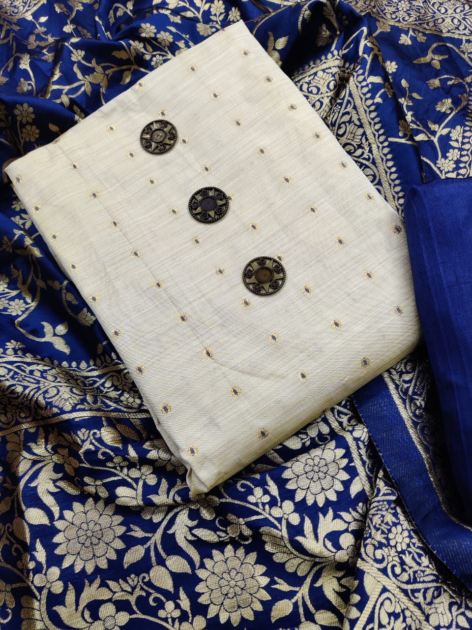 Cream Color Bootti Banarasi Fancy Work Salwar Suit