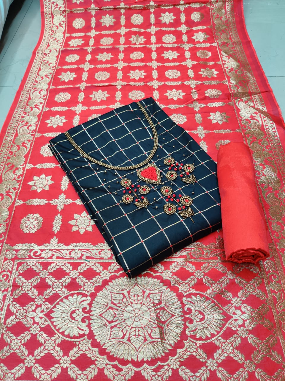 Navy Blue Color Designer Tapeta Silk Hand Work Salwar Suit