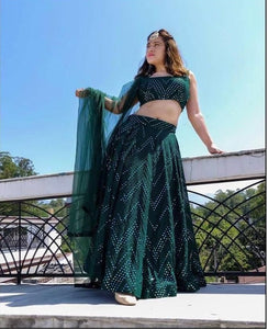 Hypnotic Bottle Green Color Occasion Wear Sequence Work Georgette Lehenga Choli