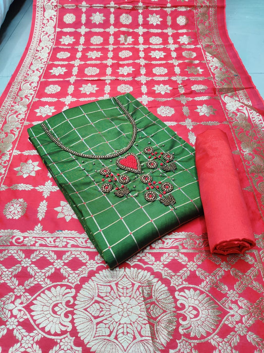 Green Color Fancy Hand Work Tapeta Silk Salwar Suit
