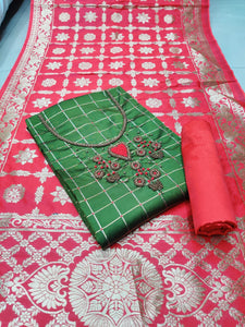 Green Color Fancy Hand Work Tapeta Silk Salwar Suit