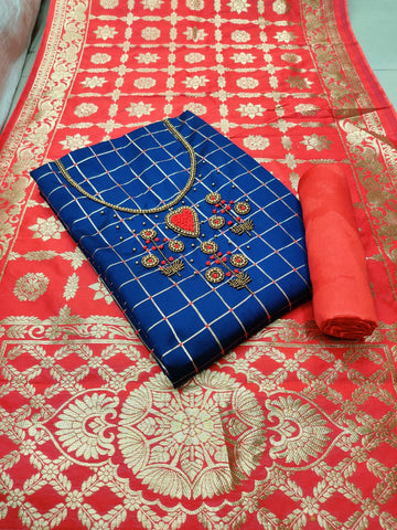 Dark Blue Color Wedding Wear Silk Tapeta Designer Hand Work Salwar Suit