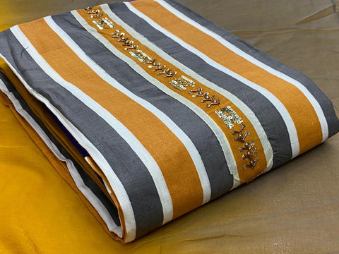 Mustard Color Fancy Khatli Work Printed Modar Silk Dress Material
