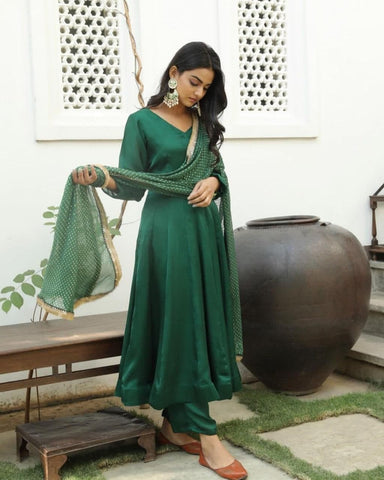 Unique Green Color Designer Satin Ready Made Party Wear Suit